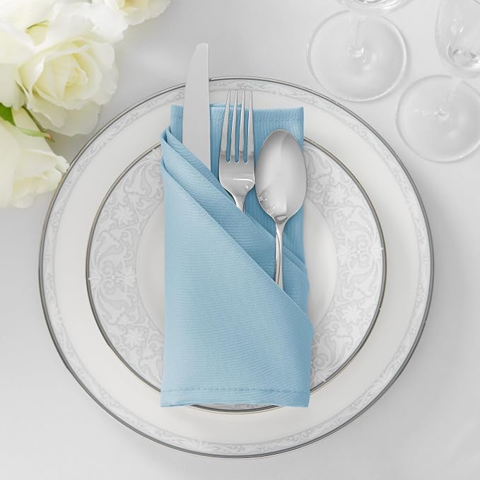 Lann's Linens Set of 12 Cloth Dinner Napkins, 17-inch Polyester Napkins, Washable and Reusable Fabric for Weddings, Hotels, Restaurants - Baby Blue - Image 4