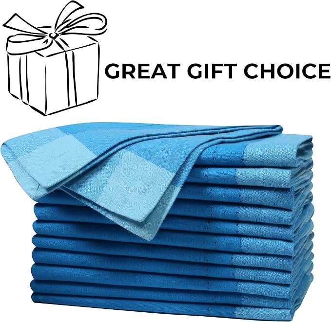 Bedding Craft Cotton Cloth Napkins Set of 12 – 20x20 Teal Blue Multi Double Hemstitched – Machine Washable Dinner Napkins for Weddings, Parties & Father’s Day Celebrations - Image 7