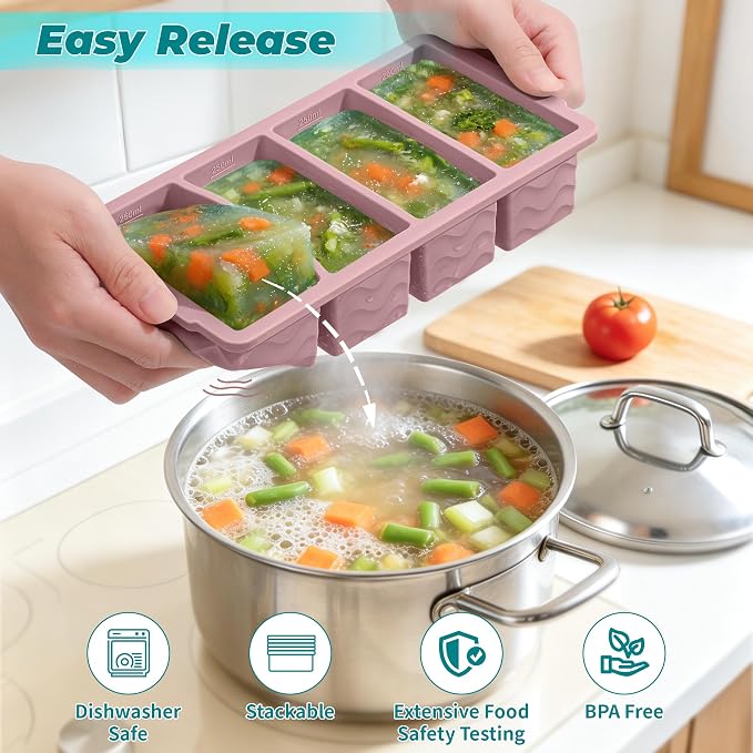 Silicone Freezer Molds for Food, 5-Pack with Steel Rim for Meal Prep | 100% Food-Grade Silicone, BPA-Free, Oven and Dishwasher Safe. Perfect for Freezing Lasagna, Casseroles, Soups & Sauces - Image 4