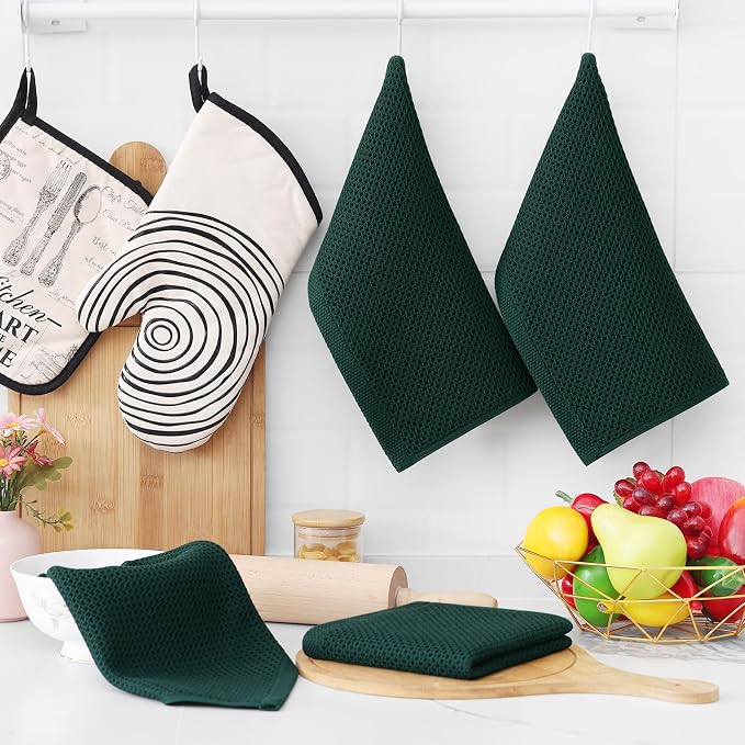 Homaxy 100% Cotton Waffle Weave Kitchen Dish Cloths, 9-Pack, Blackish Green | Ultra Soft Absorbent Dish Towels, Quick Drying Dish Rags with Hanging Loop, 12 x 12 Inches - Image 6