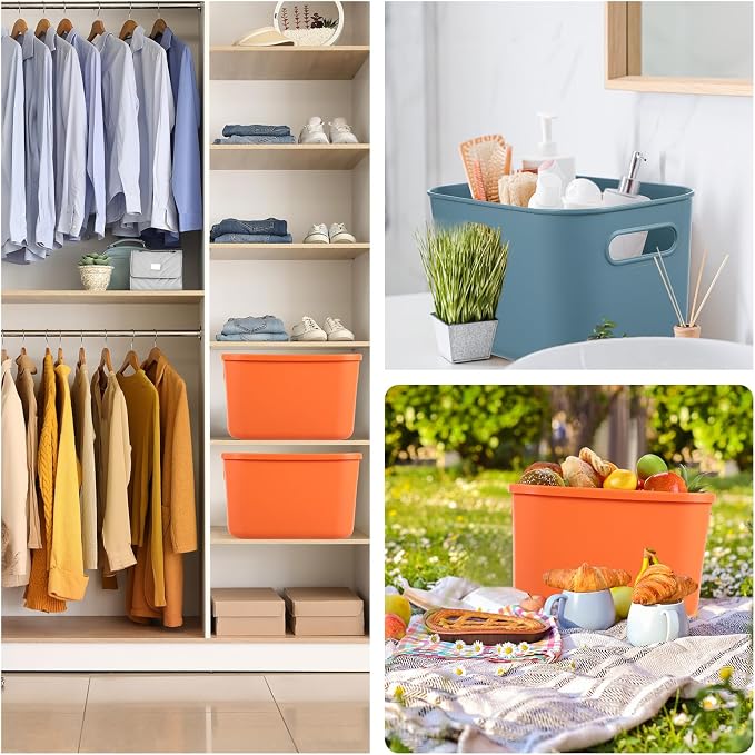 8 Pieces Colorful Storage Bins with Lid, Plastic Storage Basket Organizing Container Stackable Box with Handle for Shelves Desktop Playroom Office(10.2 x 7 x 6.3 Inch,Blue and Orange) - Image 7