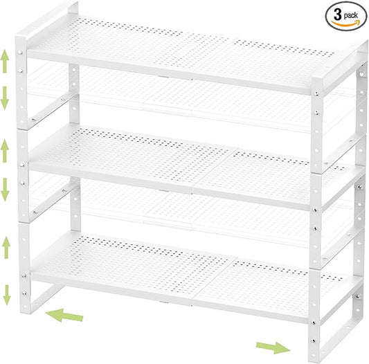 Jojocross Expandable Stackable Aadjustable Shoe Rack Pantry Shelf for Kitchen Cabinets Counter Shelves Countertop Cupboard Storage Solution,Sturdy Heavy-Duty Metal Construction(3Packs/White/Large) by JOJOCROSSHIGHQUALITYLIFE