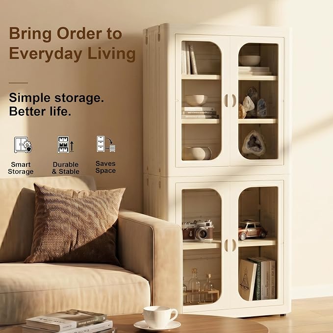 5-Tier Plastic Storage Cabinet with Adjustable Shelves | Stackable,Freestanding, Transparent Doors and Wheels, Tool-free Install, Durable PP, 20.41”×13.79”×52.32” Storage Organizer - Image 5