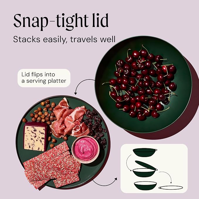 Large Serving Bowl with Lid - Certified Recycled Food-Safe Plastic, BPA-Free, Dishwasher, Microwave, Fridge and Freezer Safe | 4.96qt | Thyme - Image 3