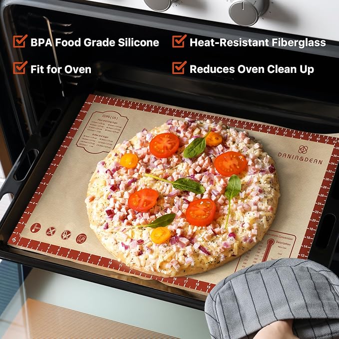 DANIA & DEAN 26"x16" Extra Thick Silicone Baking Mat for Pastry and Bread | Non-Slip & Non-Stick Mat with Measurements, for Pizza, Pie Crust, Dough Rolling, Pasta & Sourdough, Reusable Counter Sheet - Image 3