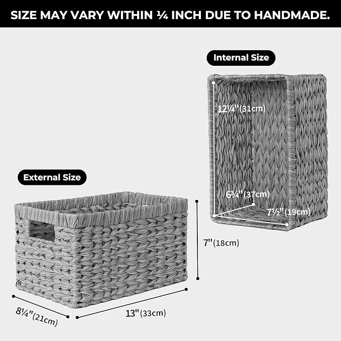 GRANNY SAYS Wicker Storage Baskets for Organizing, Basket Organizer, 2-Pack | Waterproof Wicker Baskets with Handles, Cabinet,Coffee Table,Gray Plastic Baskets for Shelves,Handwoven Bathroom Storage Bins - Image 3