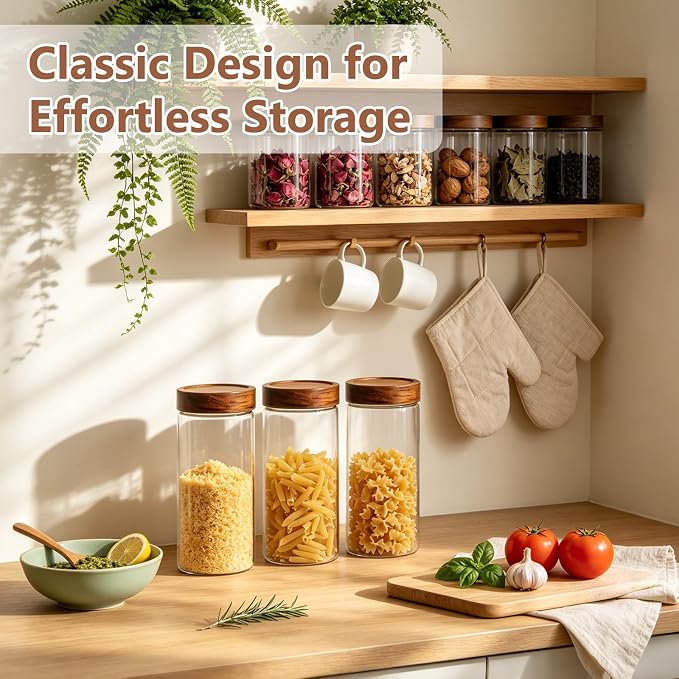 KEYWING 46 fl.oz Glass Jars with Airtight Lids, Food Storage Jars 3Pcs | Clear Food Containers For Pantry Organization Kitchen Canister Set for Cookie Rice Sugar Snack Coffee Bean, with 126 Labels - Image 6