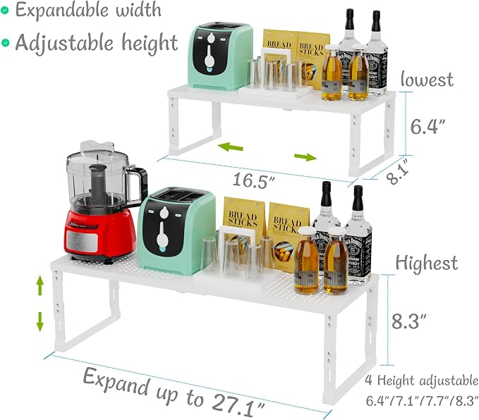 Jojocross Adjustable Expanable Stackable Spice Rack Shelf Pantry Storage Organizer for Kitchen Cabinet,Countertop,Bathroom and More.Space is no Longer Limited(2Packs/White/Medium) - Image 3