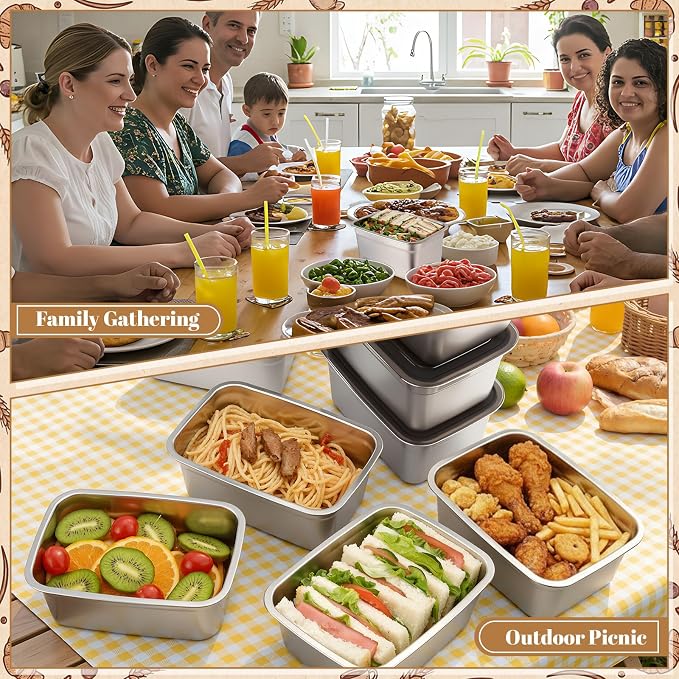 12 Pcs 101oz Stainless Steel Food Storage Containers with Leak-proof Lid, Large Reusable Metal Meal Prep Container Stackable BPA free Marinating Box, Kitchen Fridge Freezer Dishwasher Safe - Image 6
