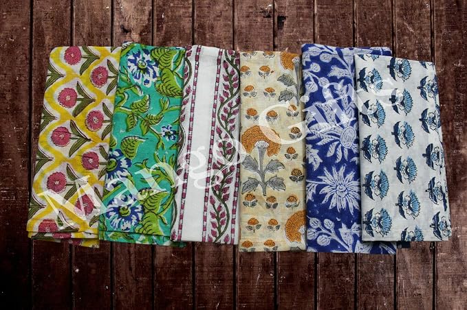 Mango Gifts 24-Piece Hand Block Print Cotton Cloth Napkins, 16 x 16 Inch, 100% Cotton Reusable Dinner Napkins, Assorted Floral Prints, Washable Table Napkins for Kitchen, Dining & Parties - Image 9