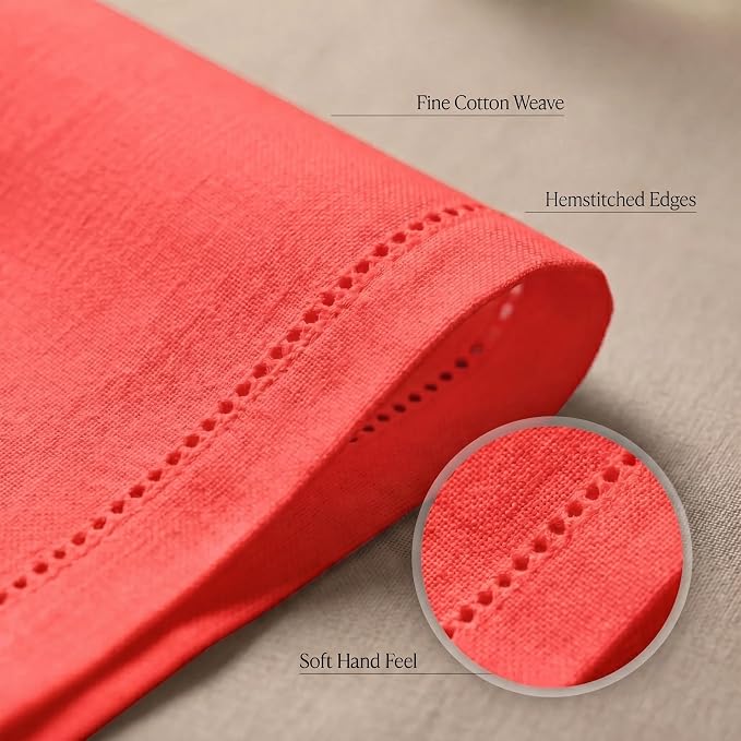 Urban Villa Hemstitch Cloth Dinner Napkins Cotton 20”x20” (Set of 12)-Red - Image 5