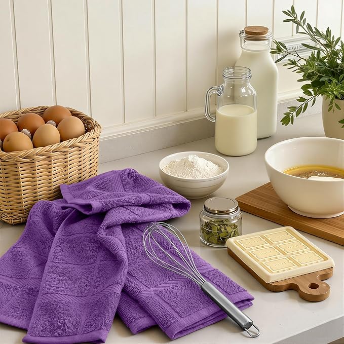 Homaxy 100% Cotton Kitchen Towels 18"x28", 8 Pack Dish Towels, Purple | Large 380 GSM Soft and Absorbent Kitchen Hand Towels with Terry Grid Design, Utility Tea Towel Set with Hanging Loop - Image 7