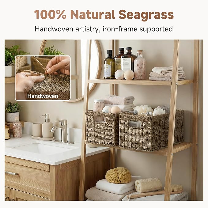 StorageWorks Wicker Baskets for Storage, Seagrass Storage Baskets, 2-Pack | Seagrass Baskets, Wicker Storage Baskets for Organizing, Wicker Storage Baskets for Shelves, Pantry Organizers and Storage - Image 6