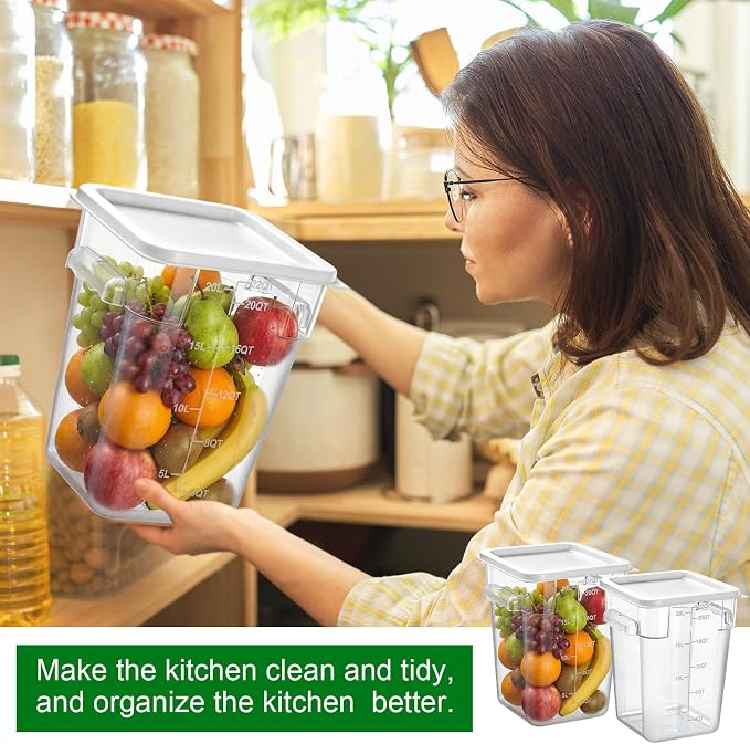 FoldTier 2 Pieces Square Food Storage Containers Polycarbonate Clear food Container with Lid Commercial Storage with Graduations for Commercial Kitchen Dough Marinating Meat(White,22 Qt) - Image 6
