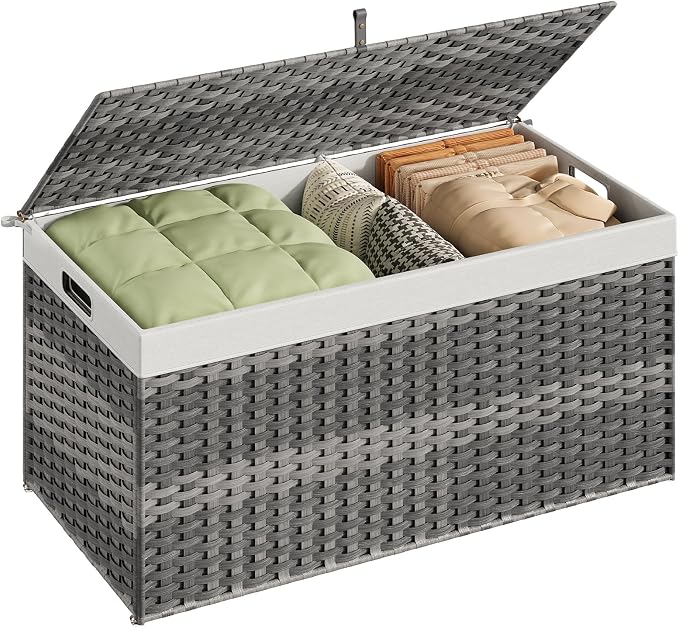 HOOBRO Storage Basket with Lid, 52.8 Gallon (200L) Wicker Basket, Handwoven Blanket Storage Basket with Handles, Metal Frame and Soft Lining, Foldable for Bedroom, Laundry Room, Gray GY220CW01 - Image 7