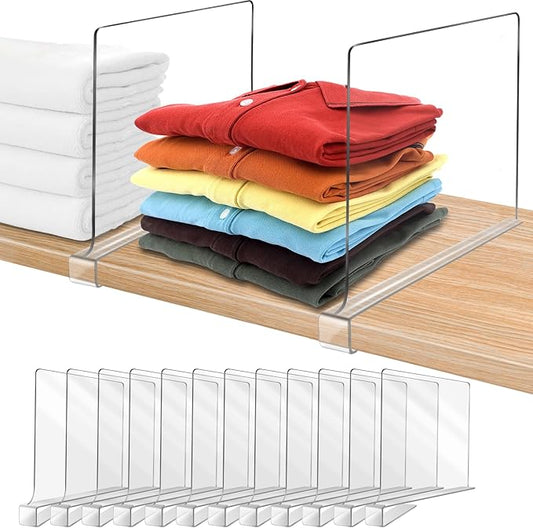11 Inches Shelf Dividers for Closet Organization and Storage, 12 Pack Vertical Purse Organizer for Closet Adjustable Acrylic Bookshelf for Organization, Perfect for Sweater Shirts Handbags in Bedroom by OMGelic