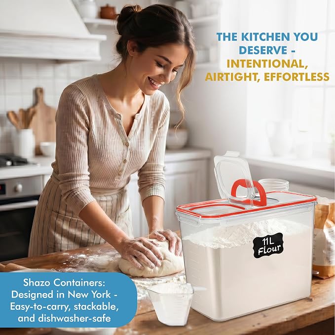 Shazo 2 PC (11L | 372 oz) Flour Sugar Storage Containers with Spout Lid & Easy Carry Handle - BPA Free Extra Large Airtight Food Storage Containers with Lids - Rice Canisters Sets for Kitchen & Pantry - Image 7