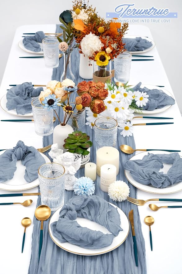 84 Packs Gauze Cheesecloth Napkins 20 x 20 Inch Dusty Blue Wrinkled Dinner Napkins, Rustic Boho Soft Cloth Napkin for Wedding Party Event Dinner Table Decoration - Image 6