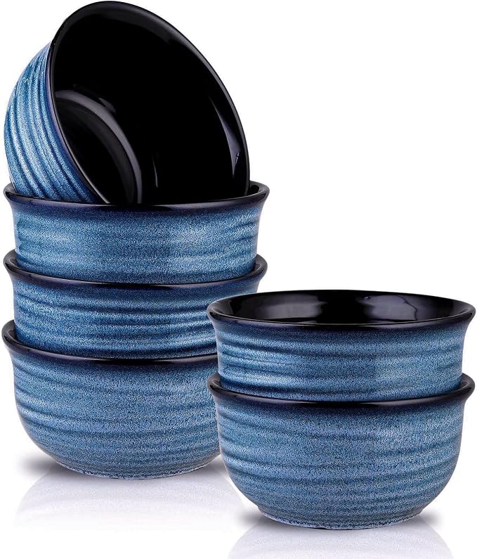 Hasense Cereal Bowl Set of 6, 20 Ounces Ceramic Soup Bowls Set for Kitchen, Suit for Cereal Soup Rice Pasta Salad Oatmeal, Microwave and Dishwasher Safe(Blue) by Hasense