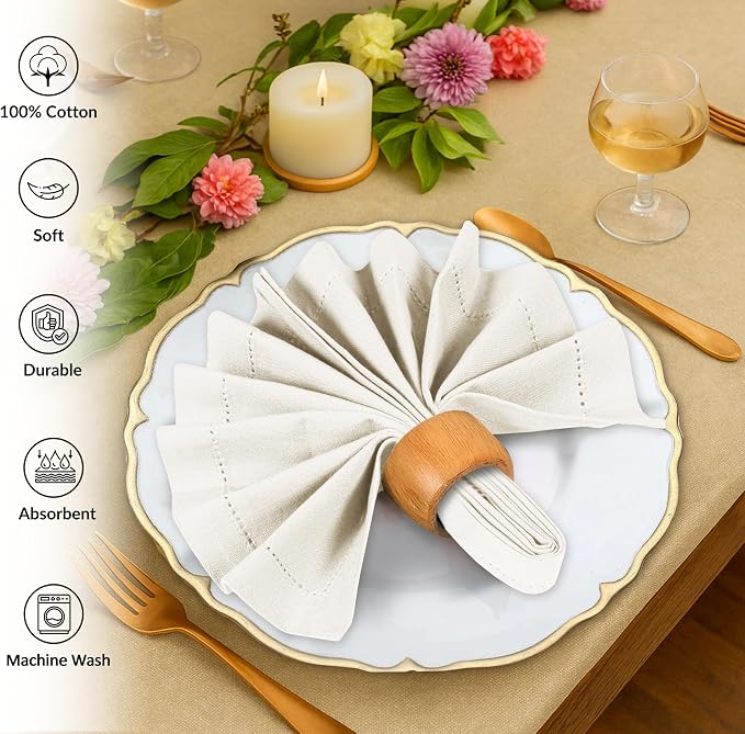 Ruvanti Cloth Napkins Set of 12, 100% Cotton High GSM 18x18 Inches, Hem Stitched Corners, Soft, Washable, Durable & Absorbent, Perfect for Parties, Christmas, Thanksgiving Dinners – Antique White - Image 3