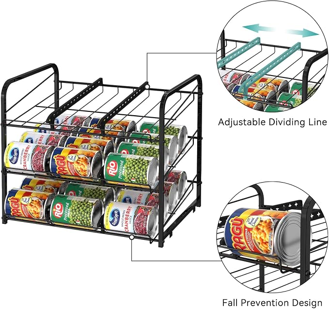 NORCEESAN Stackable Can Rack Dispenser 2 Pack Can Storage Rack Organizer Can Food Storage Rack Holds Up to 72 Cans for Kitchen Cabinet Countertops, Black - Image 2