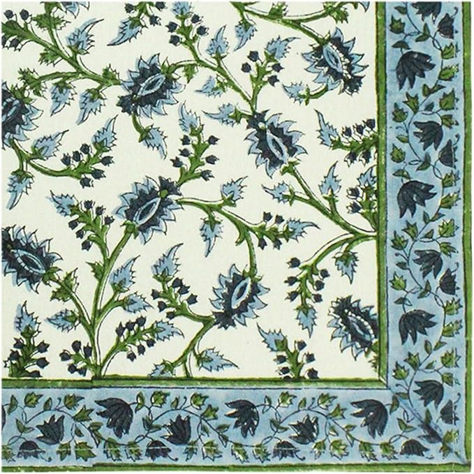 14x14 Inches Cotton Napkins Set of 4, Blue Green, Washable Hand Block Printed Reusable Cloth Napkins for Dinning, Party, Wedding, Home Decor Fall - Image 3
