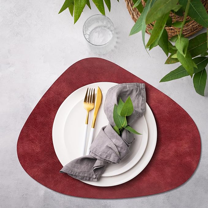 ADRIMER Placemats, Heat Resistant Round Placemats Set of 4 Washable 13 x 17 Inch, Waterproof Table Mats Wipeable for Kitchen, Dining Room Table Christmas Decor, Wine Red - Image 6