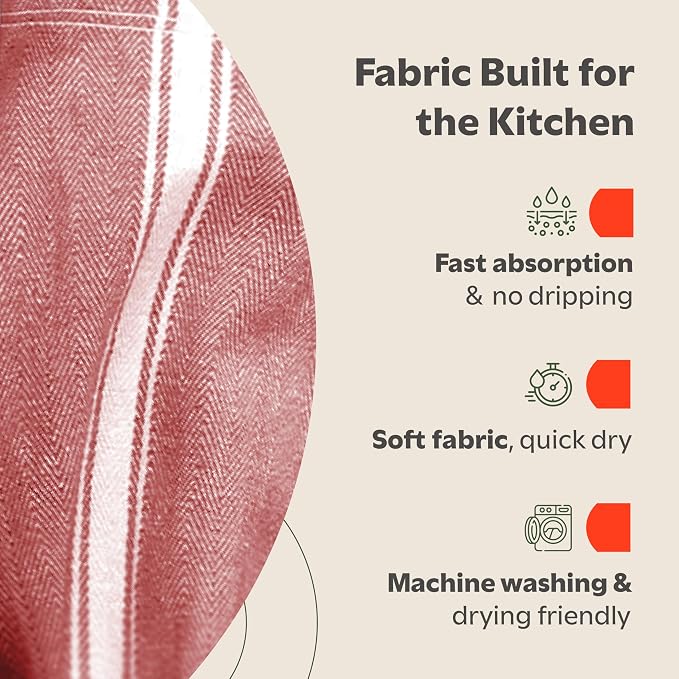 Zeppoli Classic 15 Pack 100% Natural Cotton Kitchen Towel Set, Reusable Wash Cloths, Absorbent Dish Towels, Machine Washable Hand Towels, Kitchen Essentials - 14' by 25' - Red Base - Image 4