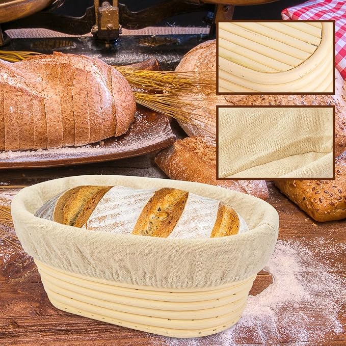2 PCS 8 inch Oval Long Banneton Brotform Bread Dough Proofing Rising Rattan Basket & Liner for Professional & Home Bakers - Image 4