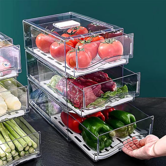 Diskary Fridge Organizer, Stackable Refrigerator Organizer Bins, Reusable Food Storage Containers, Fridge Drawer Organizer in Home Kitchen, Barbecue Shop, Restaurant, BPA-Free (2 Drawers, Large) by Diskary