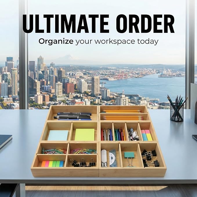 Bamboo Drawer Organizer with Removable Dividers, Fits Kitchens, Bathrooms, Desk, Utensil, Makeup (Natural, S) - Image 5