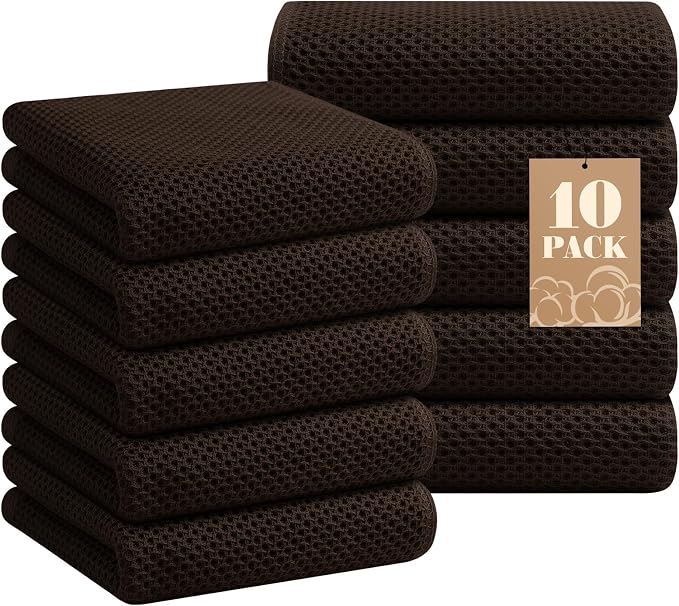 Homaxy 100% Cotton Waffle Weave Kitchen Towels, 10-Pack, Dark Brown | Ultra Soft Absorbent Dish Towels, Quick Drying Cleaning Towels, 13 x 28 Inches by Homaxy