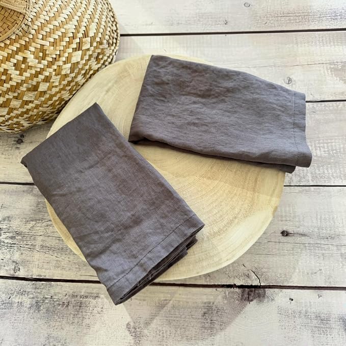 Linen Napkins –100% French Flax – Stonewashed Pure Linen Cloth Napkins - Size 18 Inch x 18 Inch – Set of 4 (Mid Gray) - Image 2