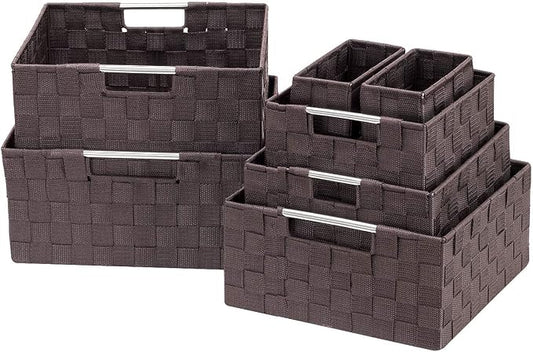 Sorbus Storage Baskets for Organizing (Set of 7), Mesh Hand-Woven Design, Linen Closet Organizers and Storage, Organizer Storage Baskets for Shelves, Variety Pack Organizers and Storage (Chocolate) by Sorbus