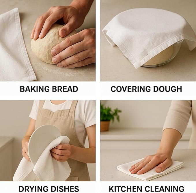 Flour Sack Towels | Tea Towel for Crafts | Kitchen Dish Cotton Blank Towel for Embroidery | Baking Bread Proofing Linen Cover | Thick Absorbent Quick Dry | 7 Pack 33"x38" Natural - Image 6