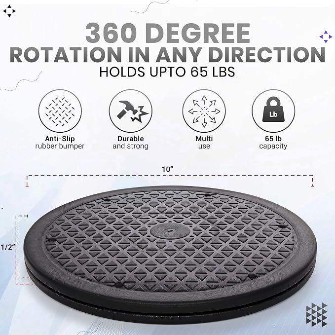 10 Inch Lazy Susan Turntable Organizer, Non Skid Large Lazy Susan Turntable for Cabinet, Computer or Laptop, Plastic Turn Table, Black, 1 PC - by RamPro - Image 2