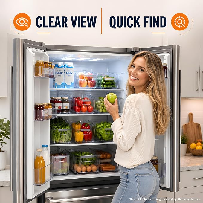 2 Pack Fridge Organizer Bins with Wheels, Clear Roll Out Refrigerator Drawers with Adjustable Dividers and Handles, PET Pantry Storage Bins for Drinks, Snacks, Cans and Cabinet - Image 9