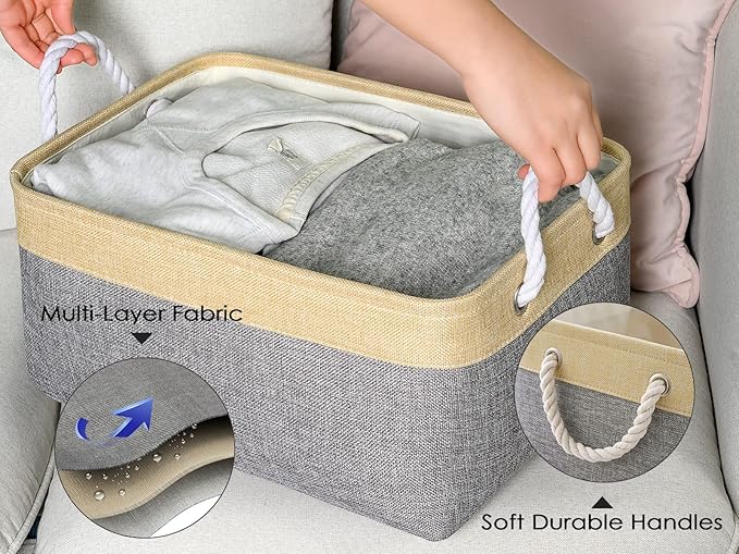 Storage Bins for Organizing,Sturdy Storage Basket, Decorative Foldable Storage Baskets for Shelves Closet Toy (Gold&Grey Medium - 3 Pack 13.8L×9.8W×6.7H inch) - Image 3