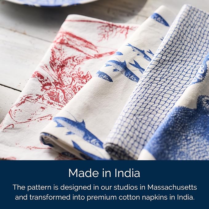 School of Fish Dinner Napkins Set of 4 | 100% Cotton Cloth Set for Entertaining or Everyday Table | Perfect for Wedding, Birthday, Christmas Blue and White, 22 Inch Square - Image 5