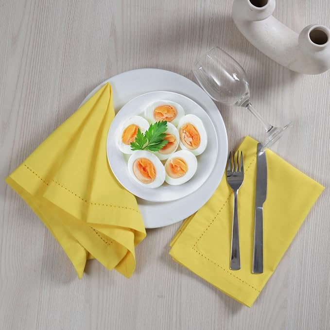 ALPHA Living HOME Cotton Cloth Napkins Set of 12, 18x18 Cotton Napkin Cloth Washable, Soft, Reusable Napkins for Wedding, Parties, Christmas, Thanksgiving, Everyday Use (Yellow) - Image 2