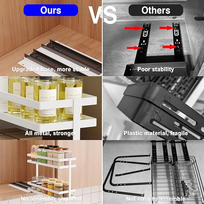 Mustorn 4 Pack Pull Out Spice Rack Organizer for Cabinet, 2 Tier Metal Slide Out Seasoning Organizer and Storage Heavy Duty Vertical Spice Rack Shelf Pullout for Kitchen Cabinets No Drilling (White) - Image 4