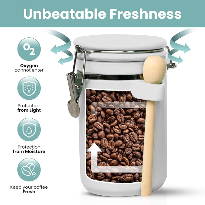 Home Intuition 4-Piece Ceramic Kitchen Canisters Set, Airtight Containers with Wooden Spoons Reusable Chalk Labels and Marker for Sugar, Coffee, Flour, Tea (White) - Image 4