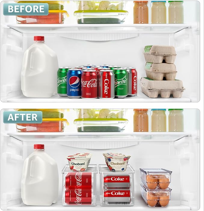 Sorbus Soda Can Organizer for Refrigerator & Egg Holder for Fridge Set, 1 Stackable Can Holder Dispenser Holds 12 Cans Each & 1 Egg Holders with Lid holds 14 eggs for Fridge, Pantry, Freezer, BPA-Free - Image 2