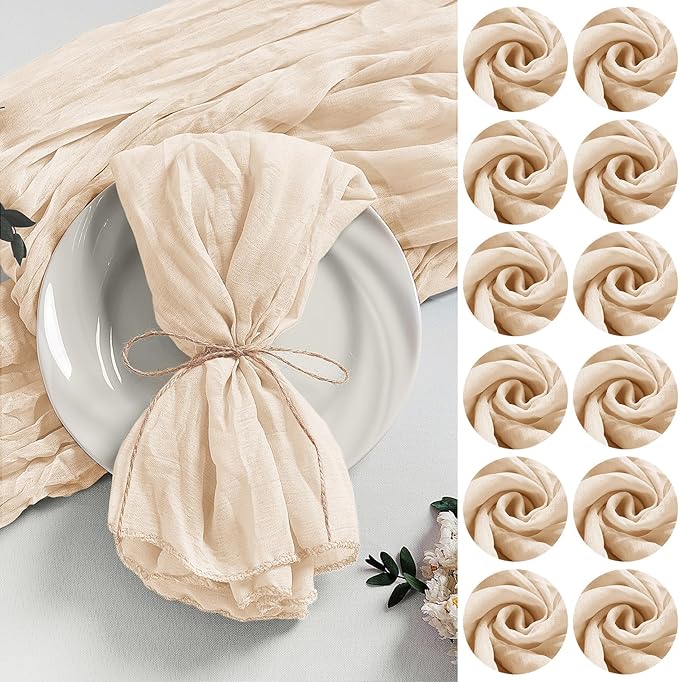 LZY 120 Pack Gauze Cheesecloth Napkins 20x20 Inch Dinner Cloth Napkins, Soft Boho Table Napkins Rustic Wrinkled Cheese Cloth Napkins Bulk for Wedding Party Baby Shower Event Decor (Ivory) by Lightupyourparty