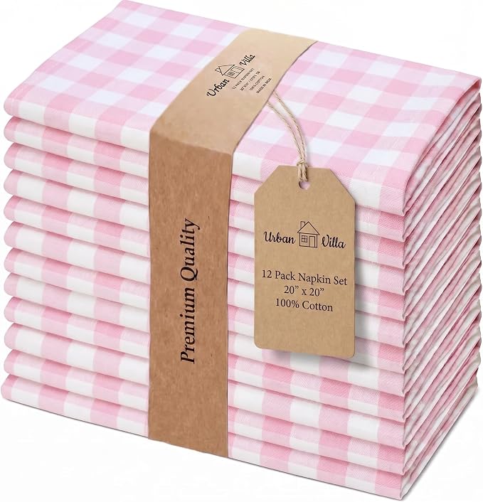 Urban Villa Cloth Napkins Cotton 12x12 (Set of 12) Pink/White by CottonTrends