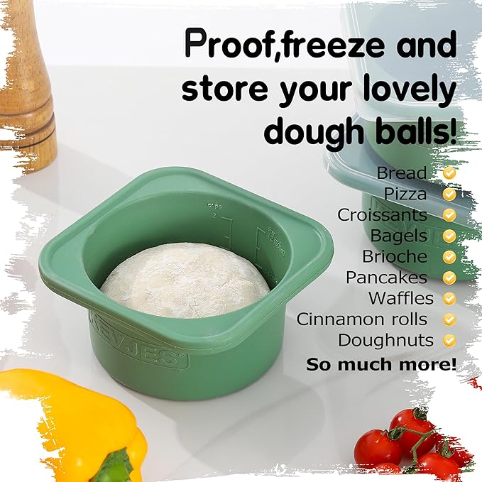 500ml Individual Dough Storage Vessels with Airtight Lid – Ideal for Neapolitan Pizza Round Dough Ball Cold Fermentation, Food Grade Silicone, Freezer & Dishwasher Safe – 2 Pack (Green) - Image 3