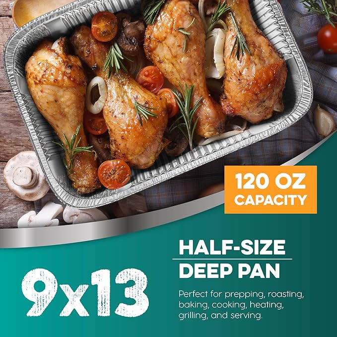 Aluminum Pans With Lids 9x13 [30 Sets] Aluminum Foil Pans Trays With Lids - Half Size Tin Foil Disposable Pans For Baking, Roasting, Cake Serving Dishes, Catering Supplies, Steam Table Chafing - Image 6