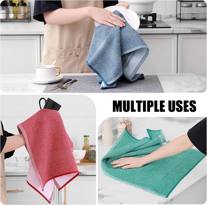 Homaxy 380 GSM Cotton Premium Kitchen Towels 12 Pack, 18"x 28", Mix | Flat and Terry Dish Towels, Highly Absorbent Tea Towel Set with Hanging Loop, Soft Kitchen Hand Towels, Navy/Red/Green - Image 4