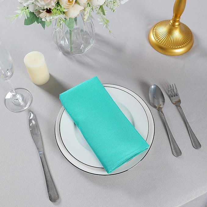 Cloth Napkins 17x17 inch Washable Polyester Dinner Napkins Soft Table Napkins for Wedding Party Dining Banquet(Turquoise,25PCS) - Image 7