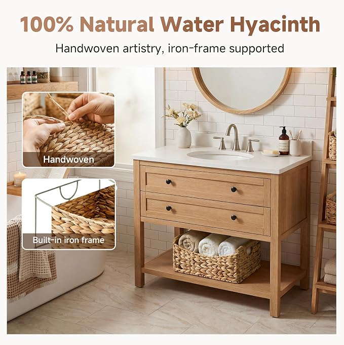 StorageWorks Large Wicker Baskets for Organizing,Pantry Storage Bins,1-Pack | Water Hyacinth Storage Baskets with Handles, Woven Baskets for Storage,Baskets for Pantry,Wicker Basket Large,15" x 11" x 6¾" - Image 4